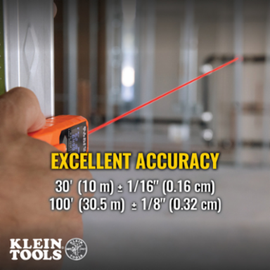 Compact Laser Distance Measure, 2-100 Feet Range, 1/8-Inch Accuracy