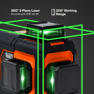 Rechargeable Green Laser Level with 3 Planar Lines, IP54 Rating, 9 hr Battery Life