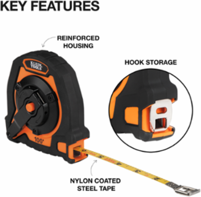 Closed Reel Long Tape Measure, 100-Foot