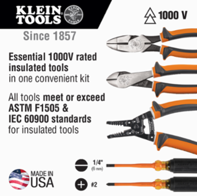 1000V Insulated Tool Kit, 5-Piece with Cushion-Grip™ and Steel Construction