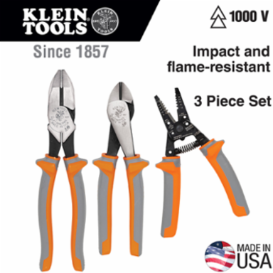 1000V Insulated Tool Kit, 3-Piece with Pliers and Wire Stripper, 10.25 Inch Length
