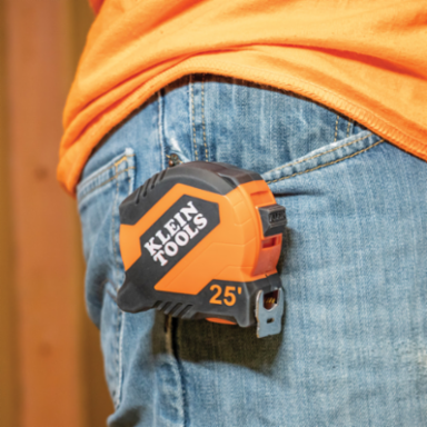 25-Foot Compact Tape Measure, 13-Foot Reach, Double-Sided Hook, Nylon Coating