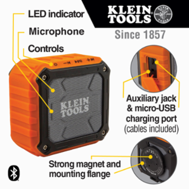 Wireless Jobsite Speaker, 10-Hour Battery Life, IP45 Water/Dust Resistant
