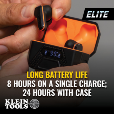 Elite Bluetooth Jobsite Earbuds, 25 dB Noise Reduction, 24 hr Battery Life, IP67