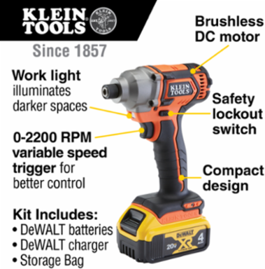 Compact Impact Driver Kit, 1/4 Inch Hex Drive, 210 ft-lbs Torque, 20V