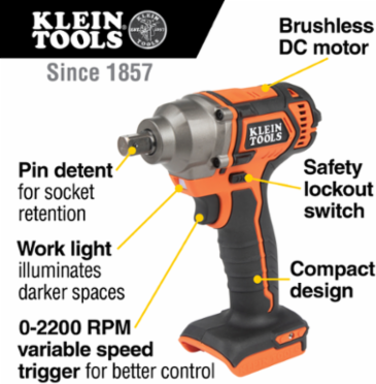 Battery-Operated Compact Impact Wrench 1/2 Inch Pin Detent 210 ft-lbs Torque