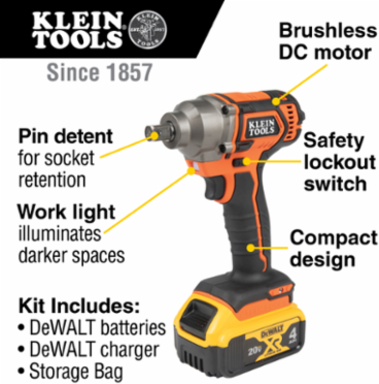 Battery-Operated Compact Impact Wrench 1/2 Inch Detent Pin 210 ft-lb Torque