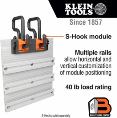 Bucket Work Center Wall Assembly S-Hook - 14 Inch Height, UV Resistant Plastic, 40 lb Load Rating
