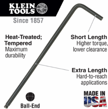0.05 Inch Hex Key L-Style Ball-End, 2.875 Inch Long Arm, SAE