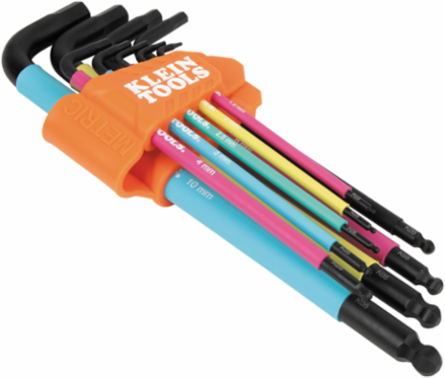 Color Coded Extra-Long L Style Hex Key Caddy Set, Metric, 9-Piece