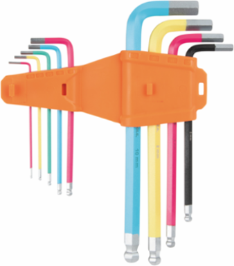 Powder Coated Long Ball-End Hex Key Set, Metric, 9-Piece