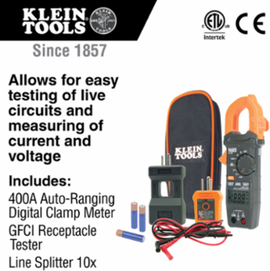400A Auto-Ranging Clamp Meter Electrical Test Kit with GFCI Tester and Accessories