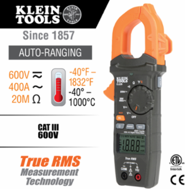 Digital Clamp Meter 400 Amp AC Auto-Ranging with Temperature, TRMS, Backlit LCD