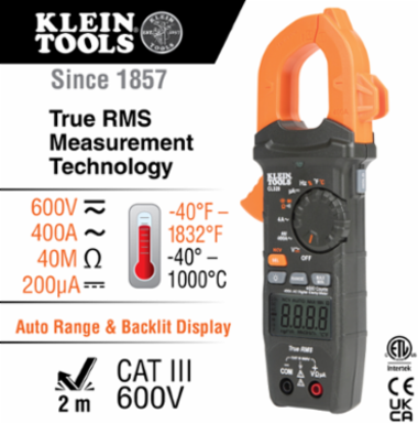 HVAC TRMS Digital Clamp Meter, 400 Amp AC Current, 600V AC/DC, Backlit LCD