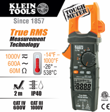 Digital Clamp Meter 600A AC Auto-Ranging TRMS, LoZ, -14° to 1000°F