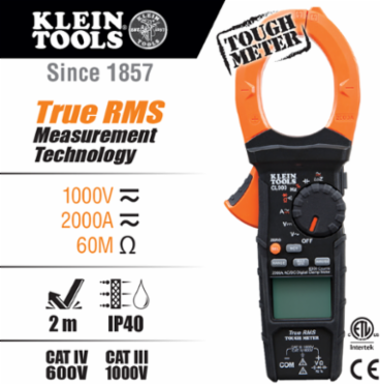 Digital Clamp Meter 2000A AC/DC, Low Impedance, IP40, 6.6-Foot Drop Protection