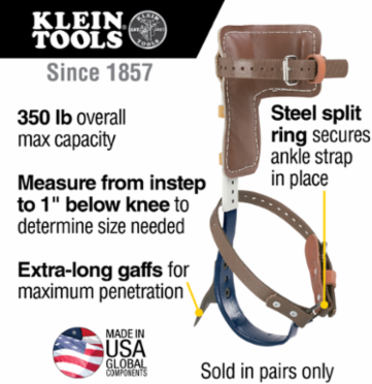 Tree Climber Set 2-3/4-Inch Gaffs 17-21 Inch, 350 Lb Capacity, Leather Pads