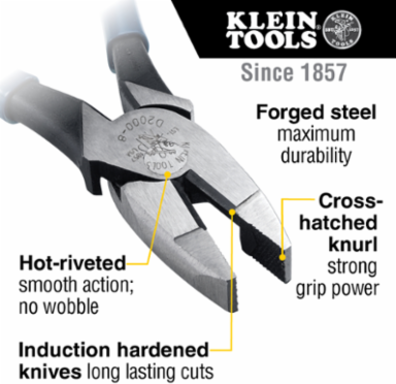 Heavy-Duty Side Cutting Lineman's Pliers 8 Inch, Cuts ACSR, Induction Hardened