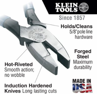 Lineman's Pliers 9-Inch with Cutting Knives for ACSR and 5/8-Inch Bolt Holding