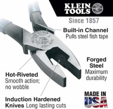 Lineman's Pliers 9 Inch with Fish Tape Pulling, Induction Hardened Cutting Knives