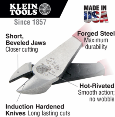 High-Visibility 8 Inch Diagonal Cutting Pliers, Steel, 0.49 Inch Jaw Thickness