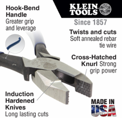 9-Inch Ironworker's Pliers with Spring-Loaded Action, Steel, 0.750 lbs