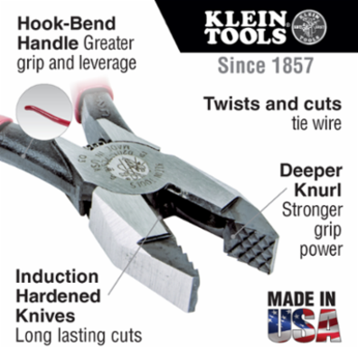 9 Inch Ironworker's Pliers with Aggressive Knurl, Forged Steel, 0.625 Inch Knife Length