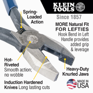 Left-Handed Ironworker's Rebar Pliers, 9 Inch, Steel, Spring Loaded
