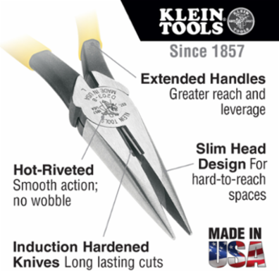 High-Visibility 8 Inch Long Nose Side-Cutting Pliers, Glow-in-the-Dark Grips