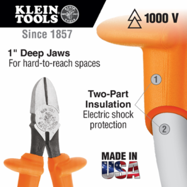 Insulated Diagonal Cutting Pliers 7 Inch, 1000V Rated, Tapered Nose