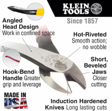 9 Inch Ironworker's Diagonal Cutting Pliers with Tether Ring, High-Leverage Design