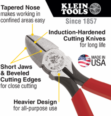Heavy-Duty Diagonal Cutting Pliers 6 Inch, Tapered Nose, Steel Construction