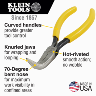 Curved Needle Nose Pliers 6-1/2 Inch, Serrated Jaws, Heat-Treated Steel