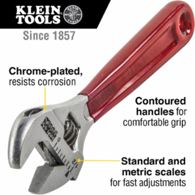 4 Inch Adjustable Wrench, Forged Alloy Steel, Plastic-Dipped Handles, Jaw Capacity 0.5"