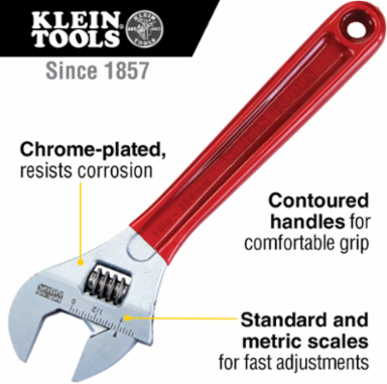 Adjustable Wrench 10 Inch, Heat-Treated Alloy Steel, Extra Capacity Jaw