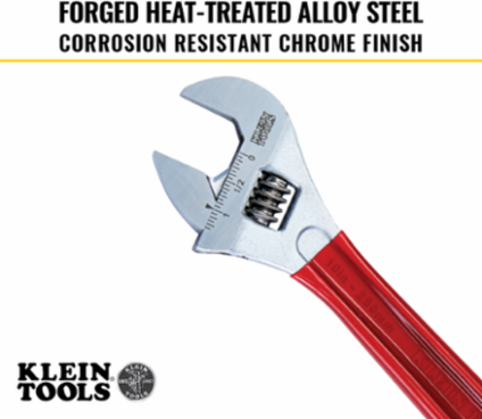 Adjustable Wrench 10 Inch, Heat-Treated Alloy Steel, Extra Capacity Jaw