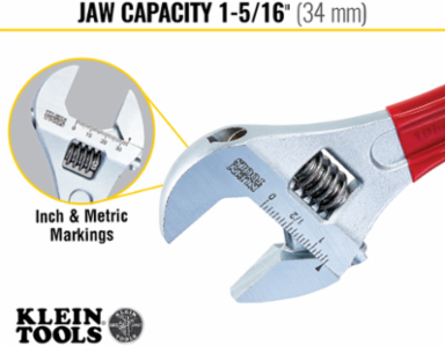 Adjustable Wrench 10 Inch, Heat-Treated Alloy Steel, Extra Capacity Jaw