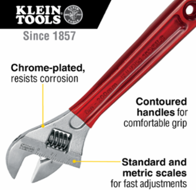 Extra Capacity Adjustable Wrench 8 Inch, Steel, Jaw Capacity 1.125 Inch