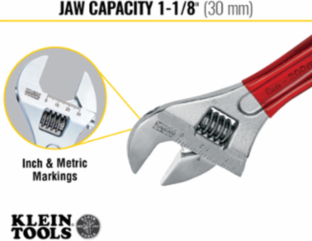 Extra Capacity Adjustable Wrench 8 Inch, Steel, Jaw Capacity 1.125 Inch