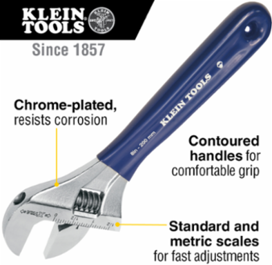 Extra-Wide Jaw Adjustable Wrench 8 Inch, 1-1/2 Inch Jaw Capacity