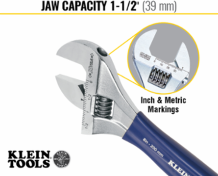 Extra-Wide Jaw Adjustable Wrench 8 Inch, 1-1/2 Inch Jaw Capacity