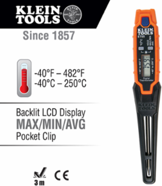 Digital Pocket Thermometer - 3 Inch Stainless Steel Probe, -40 to 482°F Range