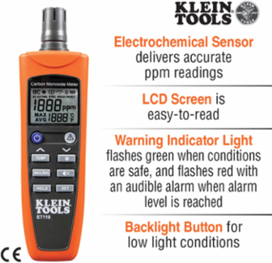 Portable Carbon Monoxide Detector, Backlit LCD, 0.318 lbs, Includes Pouch & 4 AAA Batteries