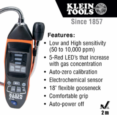 Combustible Gas Leak Detector, 28.31 Inch Length, 0.8370 lbs, 4 x AAA Batteries