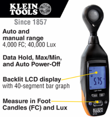Digital Light Meter - Measures Illuminance in Foot Candles and Lux, 8.24 Inch Height
