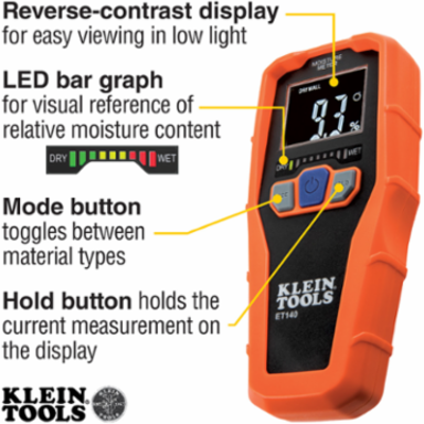 Pinless Moisture Meter, 0.75-Inch Sensing Depth, ABS Plastic, Bright Display