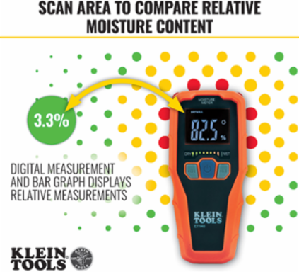 Pinless Moisture Meter, 0.75-Inch Sensing Depth, ABS Plastic, Bright Display