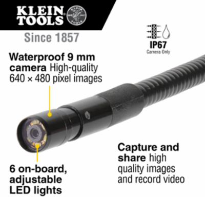 Android Borescope with 9 mm Camera, 10-Foot Armored Gooseneck Cable, IP67