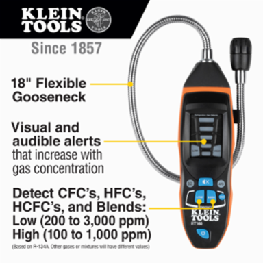 Refrigerant Gas Leak Detector, 18 Inch Gooseneck, 100 to 3000 ppm Sensitivity