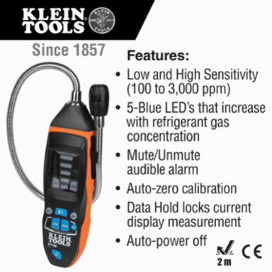 Refrigerant Gas Leak Detector, 18 Inch Gooseneck, 100 to 3000 ppm Sensitivity